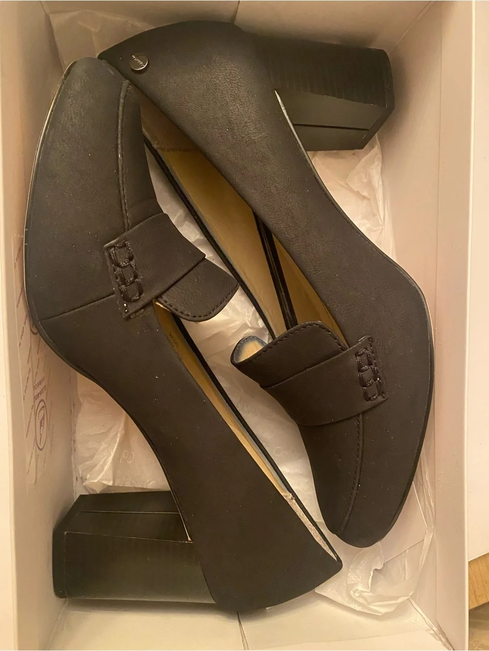 Calvin Klein Onada Nubuck Black Loafer Strap Block Heal Pumps Size 9.5